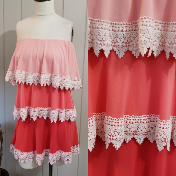 Judith March Dresses & Skirts - Judith March | S strapless dress layers lace trim